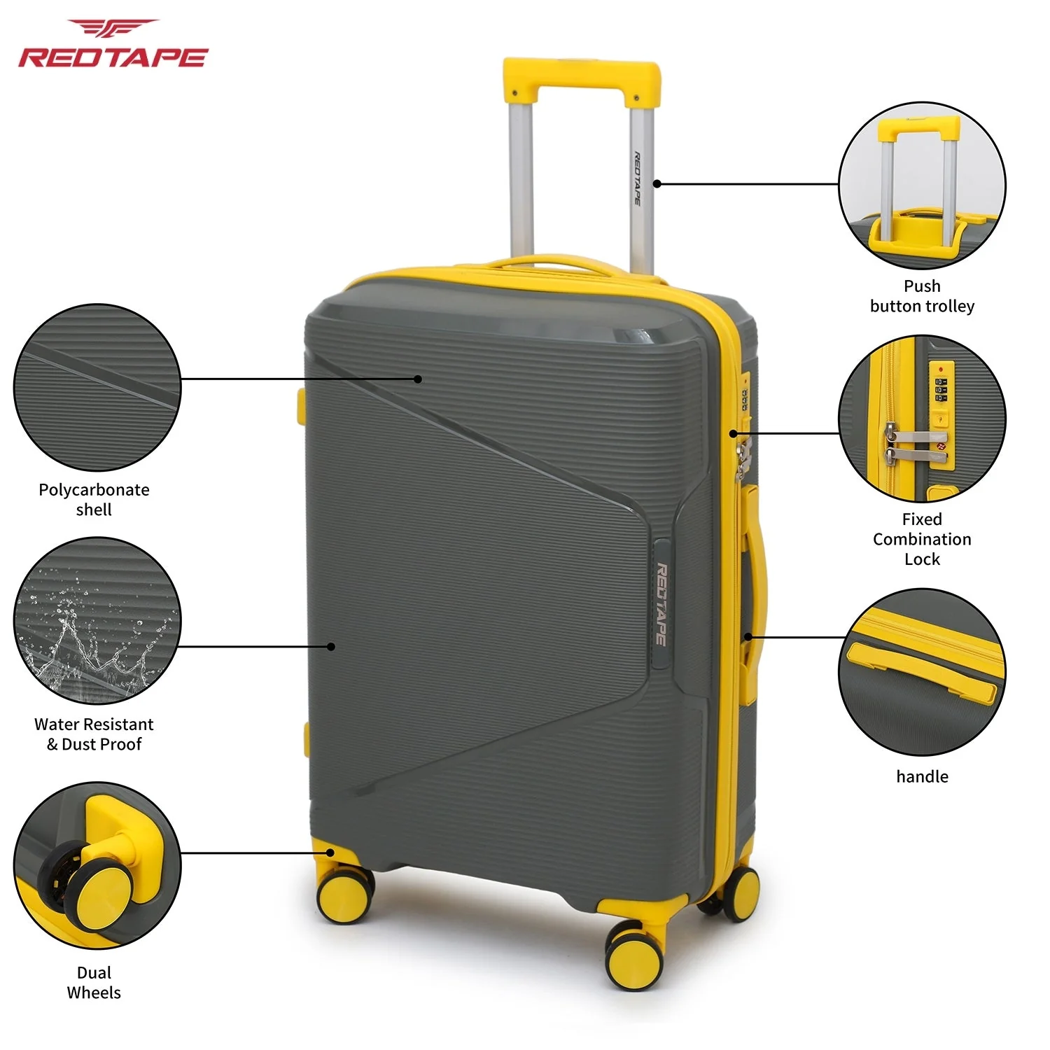 Olive & Yellow 8 Wheels Trolley Bag Set of 3 (Large + Medium + Cabin) - Image 2