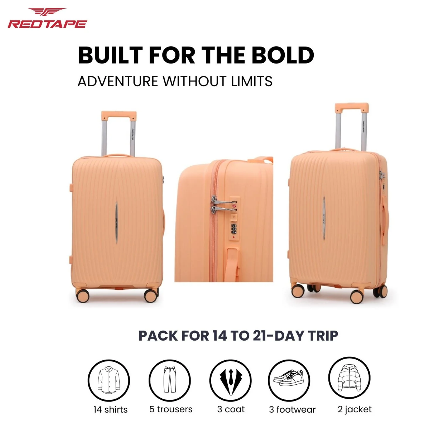 Peach 8 Wheels Trolley Bag Set of 2 (Large + Medium) - Image 6
