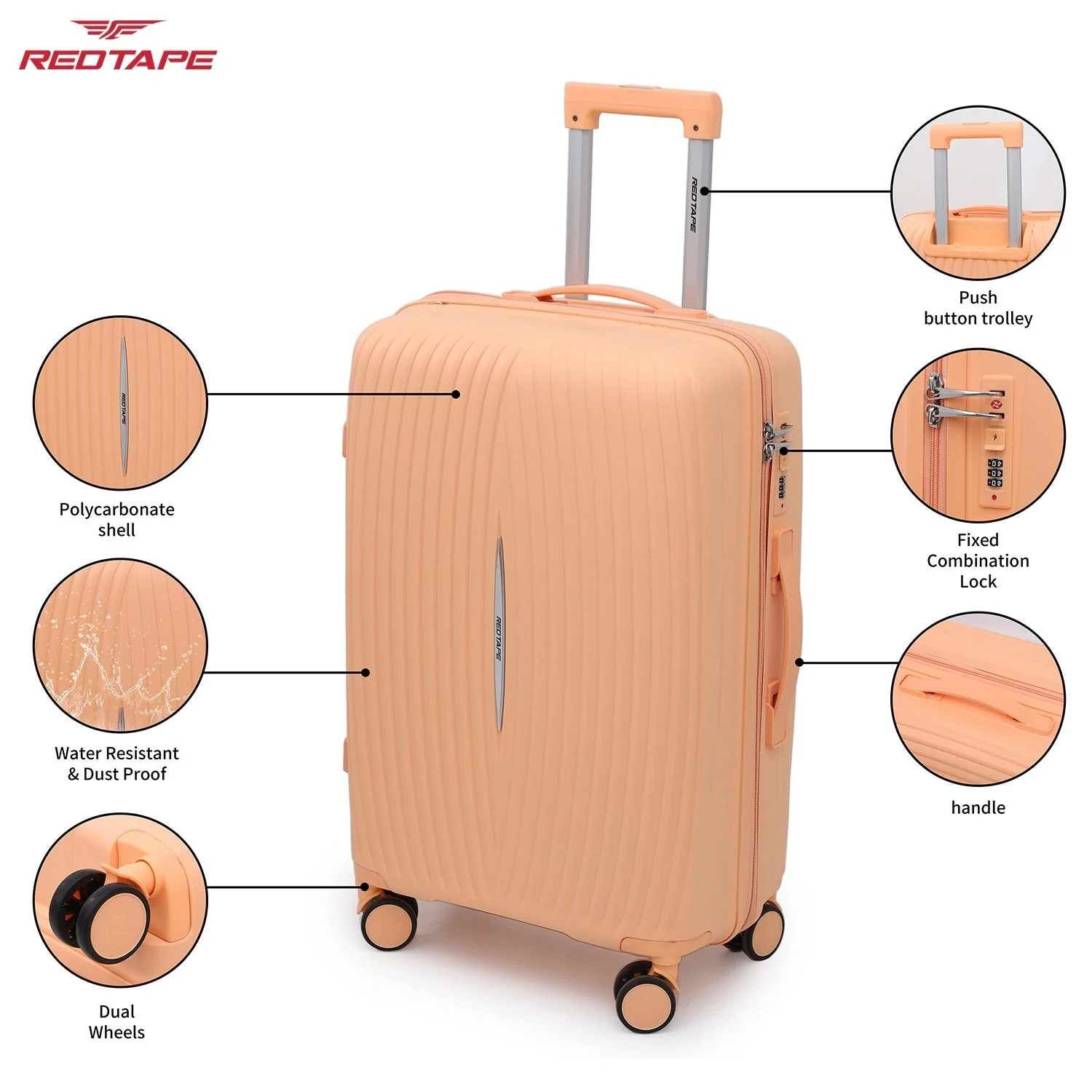 Peach 8 Wheels Trolley Bag Set of 2 (Medium + Cabin) - Image 2