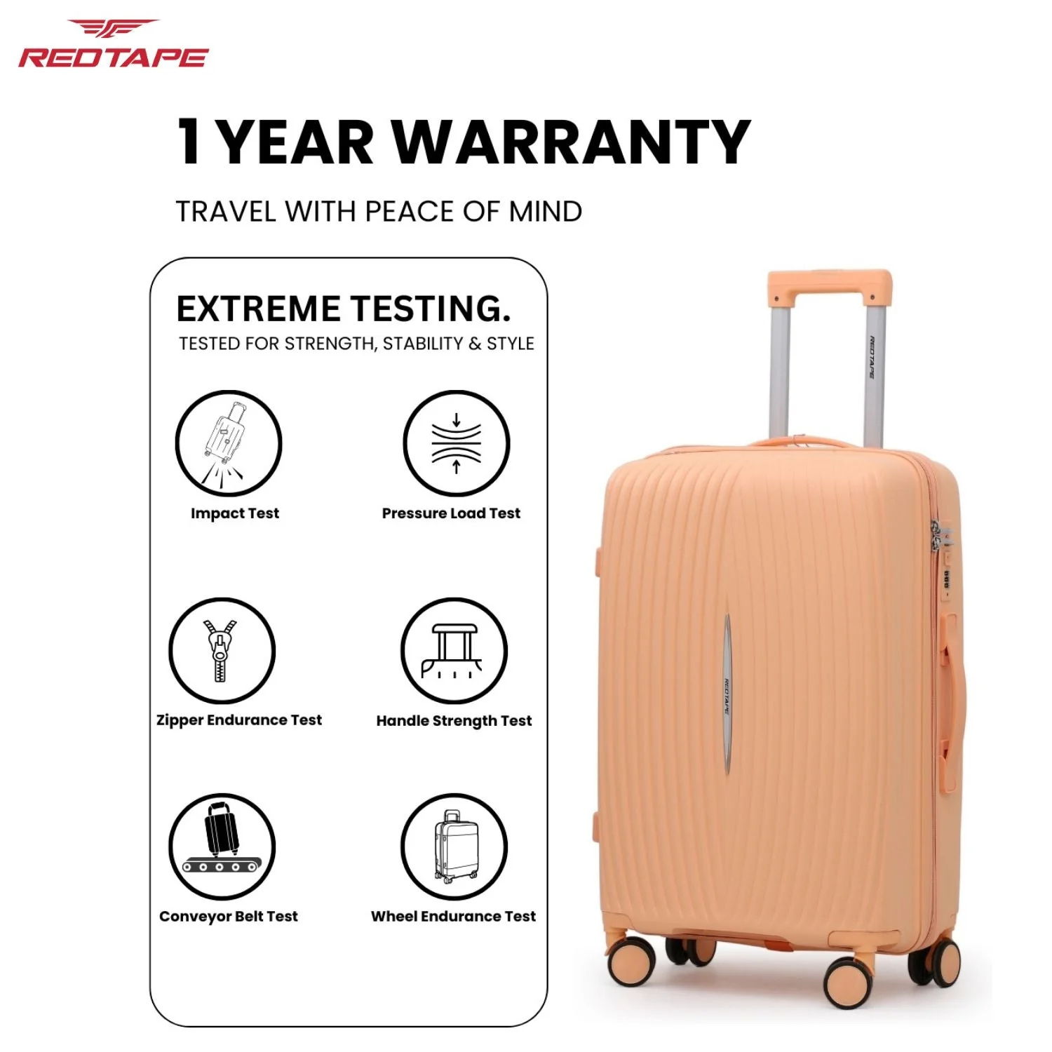 Peach 8 Wheels Trolley Bag Set of 2 (Medium + Cabin) - Image 5