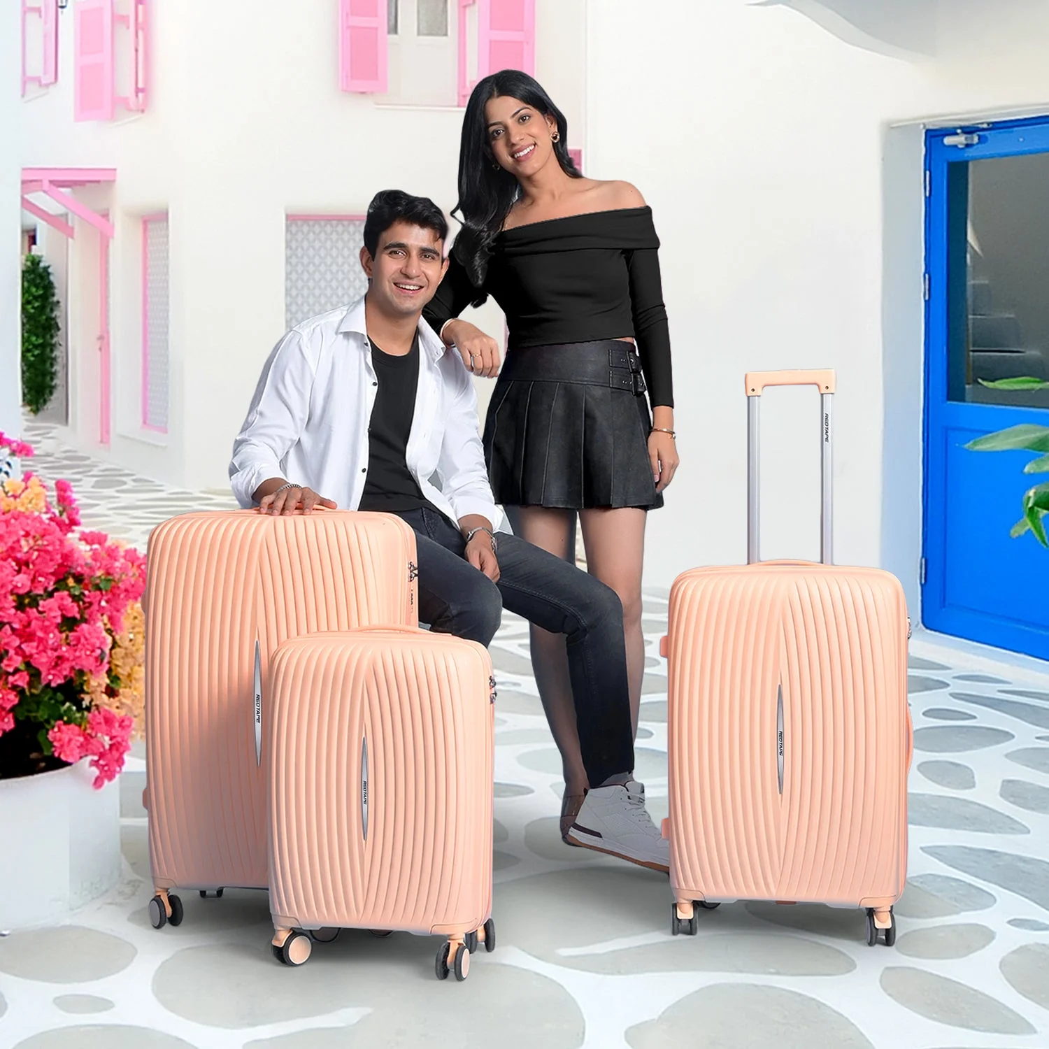 Peach 8 Wheels Trolley Bag Set of 3 (Large + Medium + Cabin)