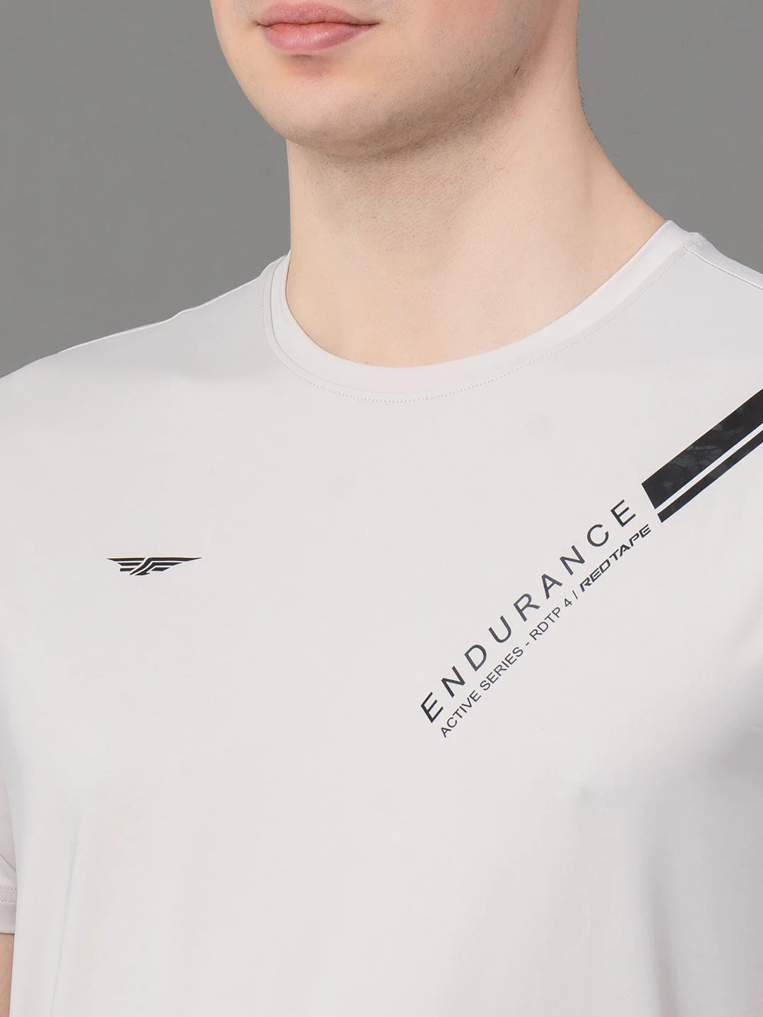 Printed Light Grey Activewear T-Shirt for Men - Image 4