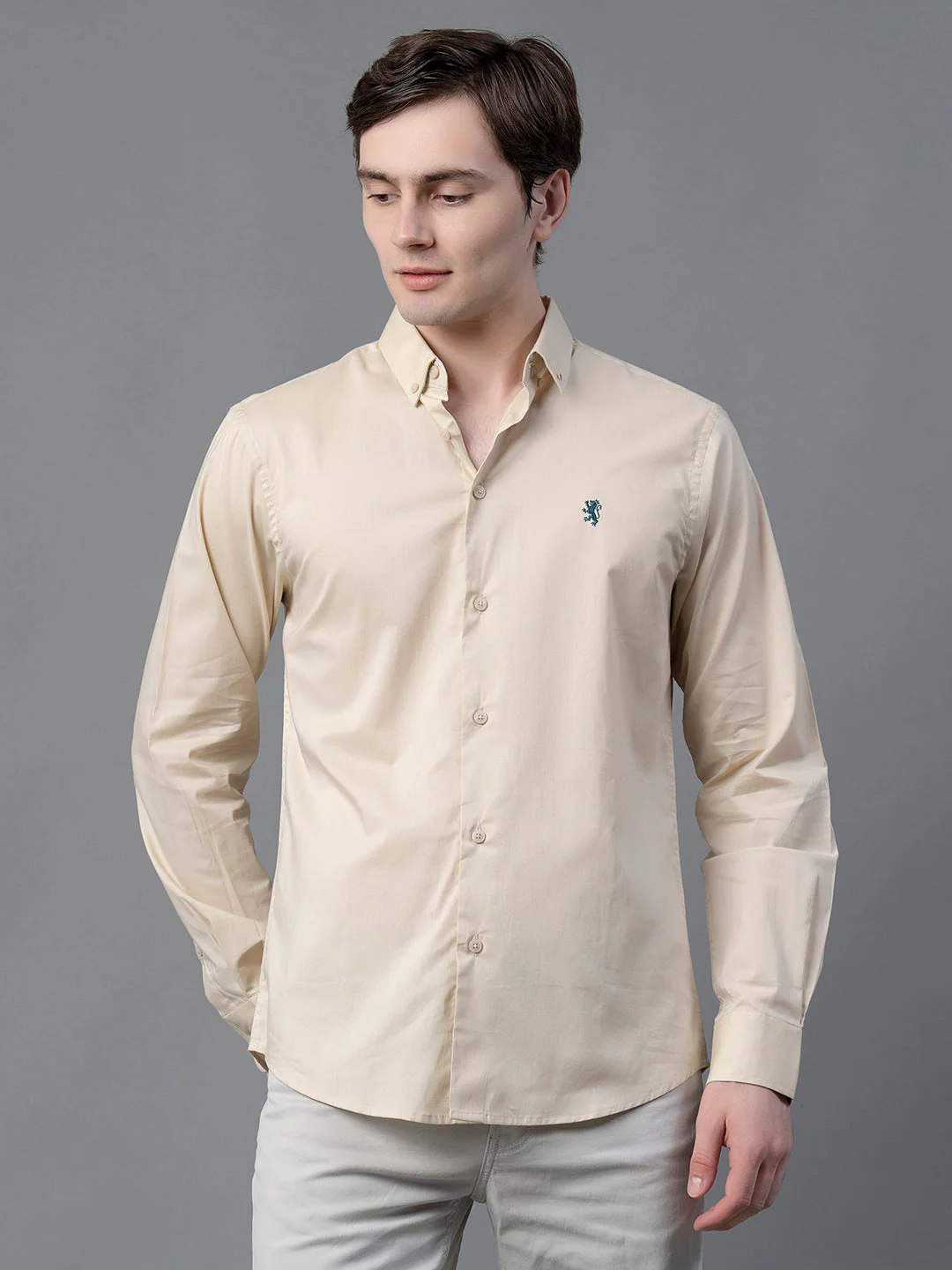 Beige Solid Shirt for Men