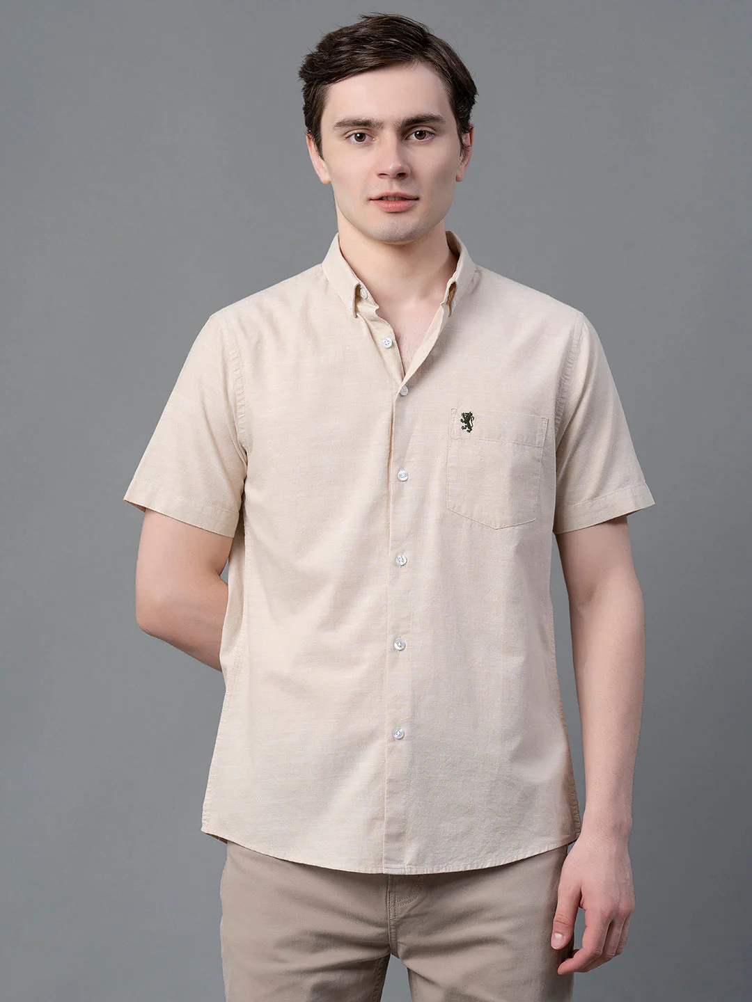 Beige Solid Shirt for Men