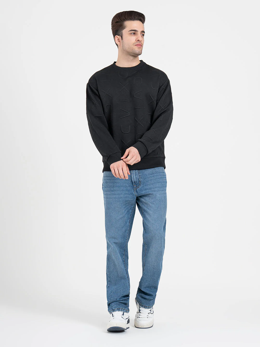 Black Embossed Sweatshirt for Men| Minimalist Comfort for Everyday Wear