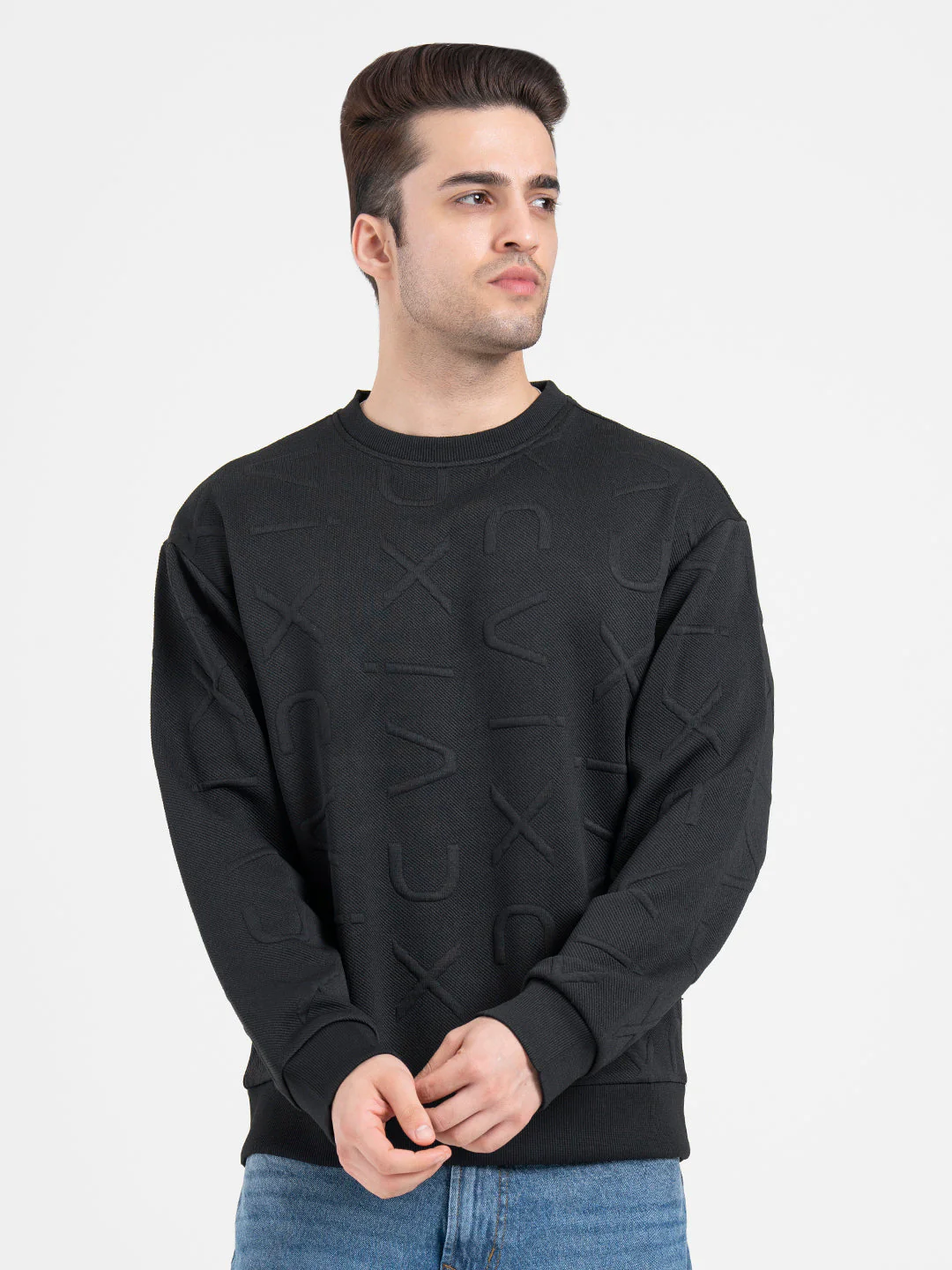 Black Embossed Sweatshirt for Men| Minimalist Comfort for Everyday Wear - Image 5