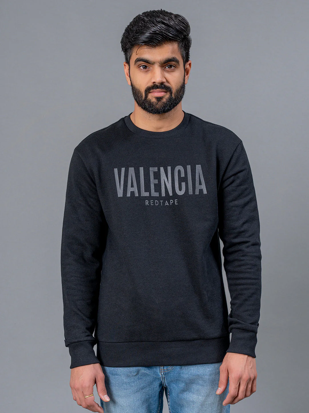 Black Graphic Print Full Sleeve Cotton Polyester Fleece Men's Sweatshirt