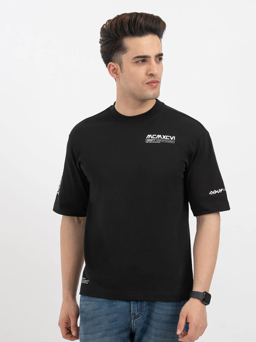 Red Tape Black Graphic T-Shirt for Men
