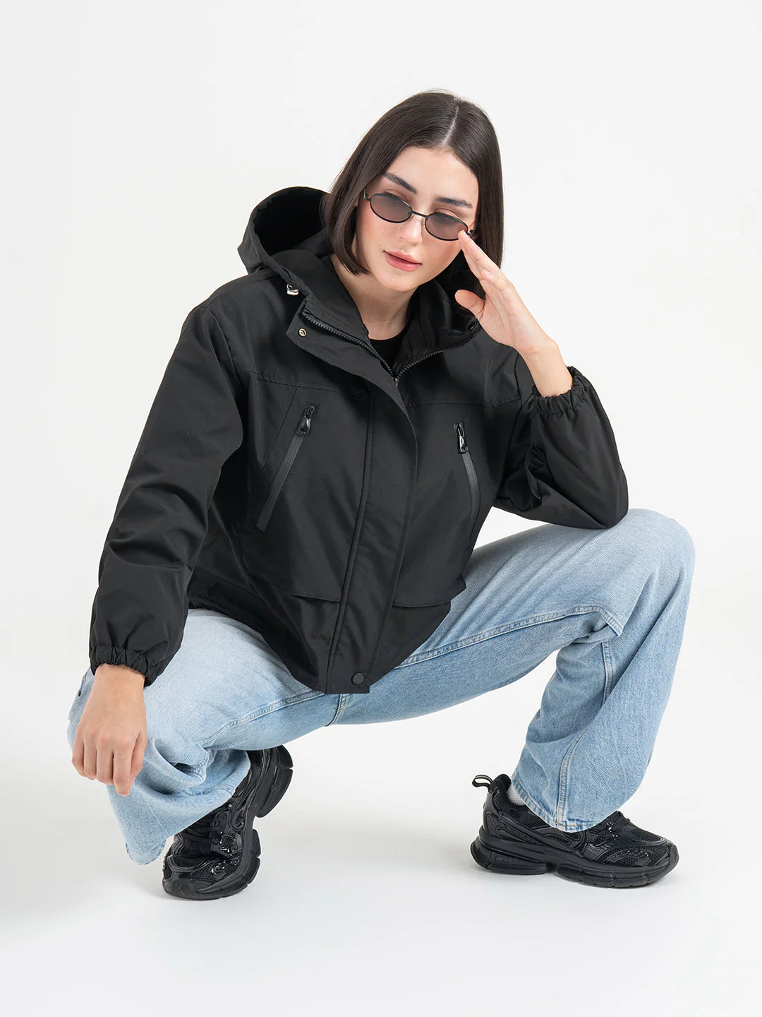 Black Hooded Windcheater Jacket for Women | Lightweight Winter Comfort