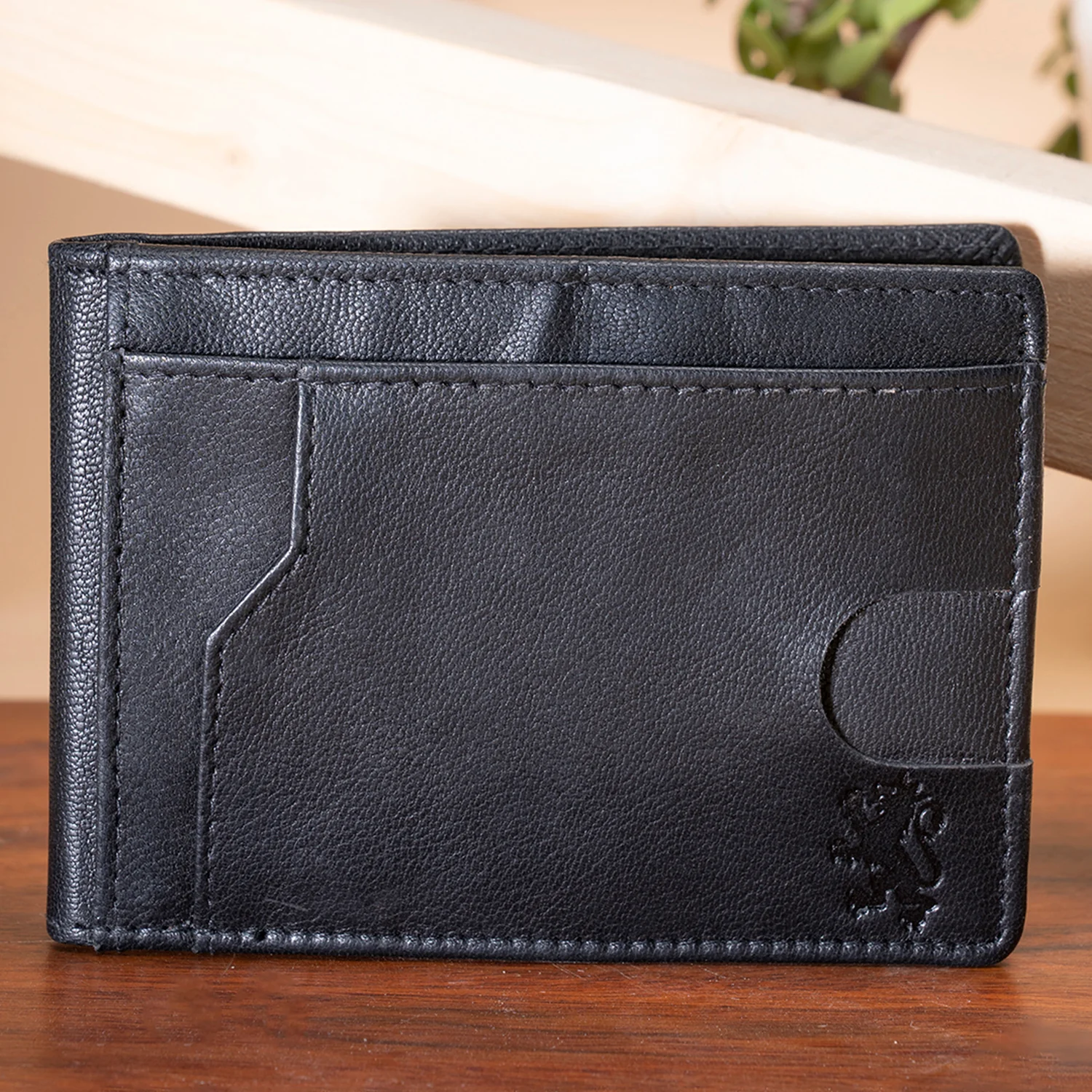 Black Leather Two Fold RFID Wallet