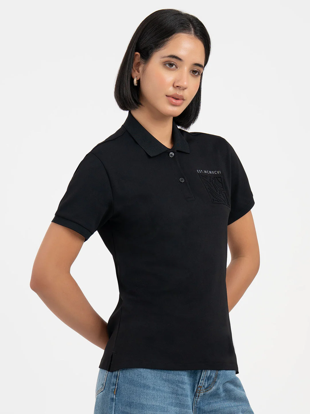 Black Polo T-Shirt for Women - Image 2