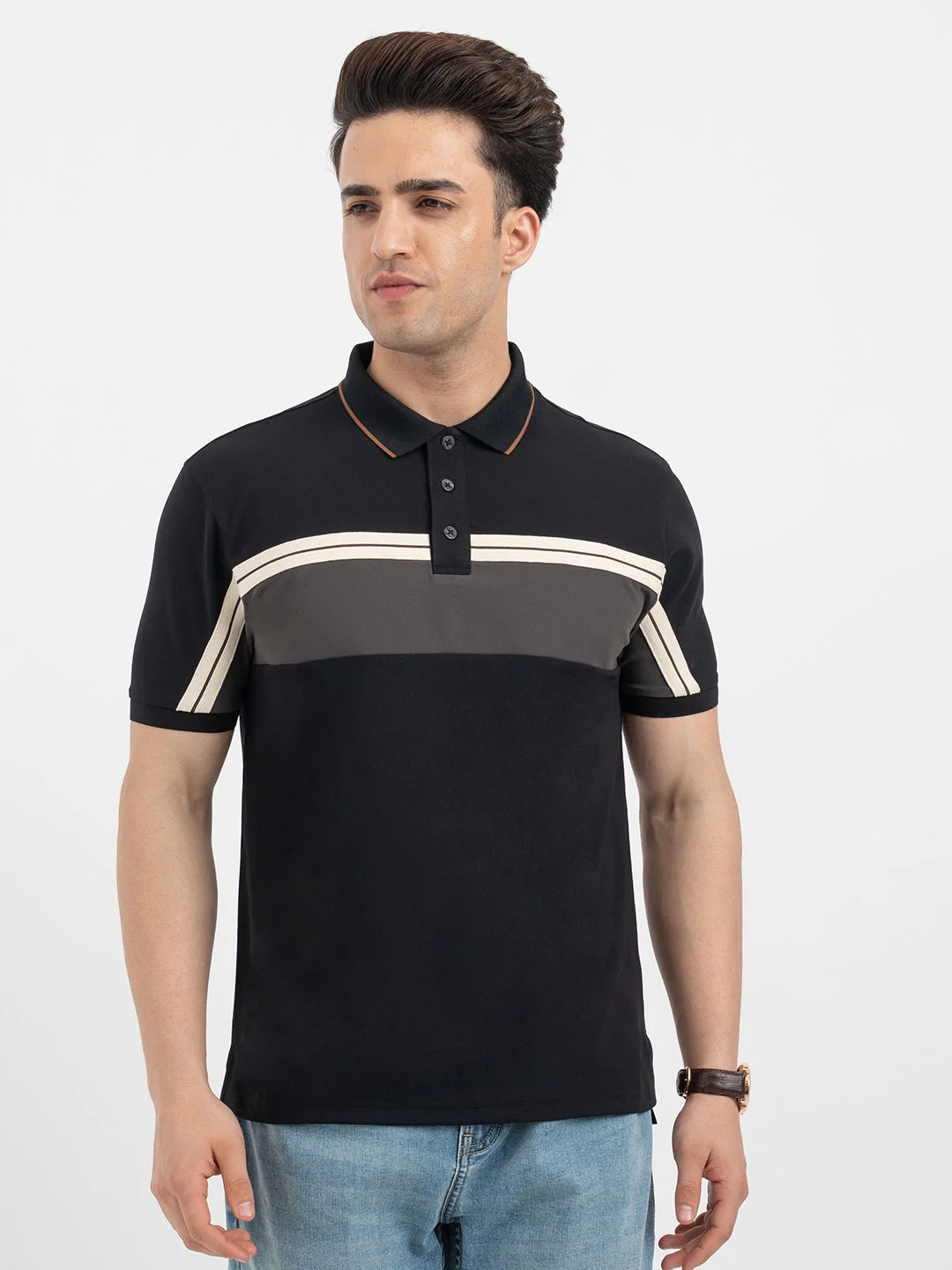 Red Tape Black Polo T-Shirt for Men