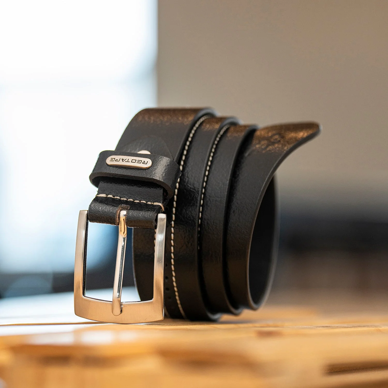 Black Textured Leather Belt for Men | Classic and Durable