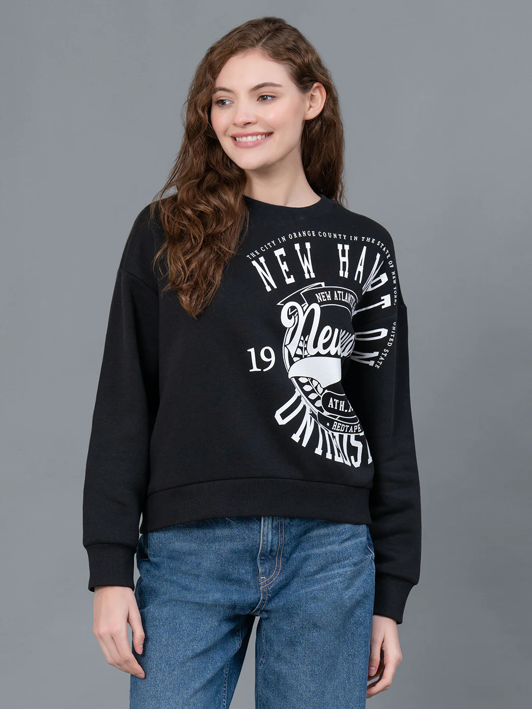 Blue Graphic Printed Cotton Poly Fleece Women's Sweatshirt