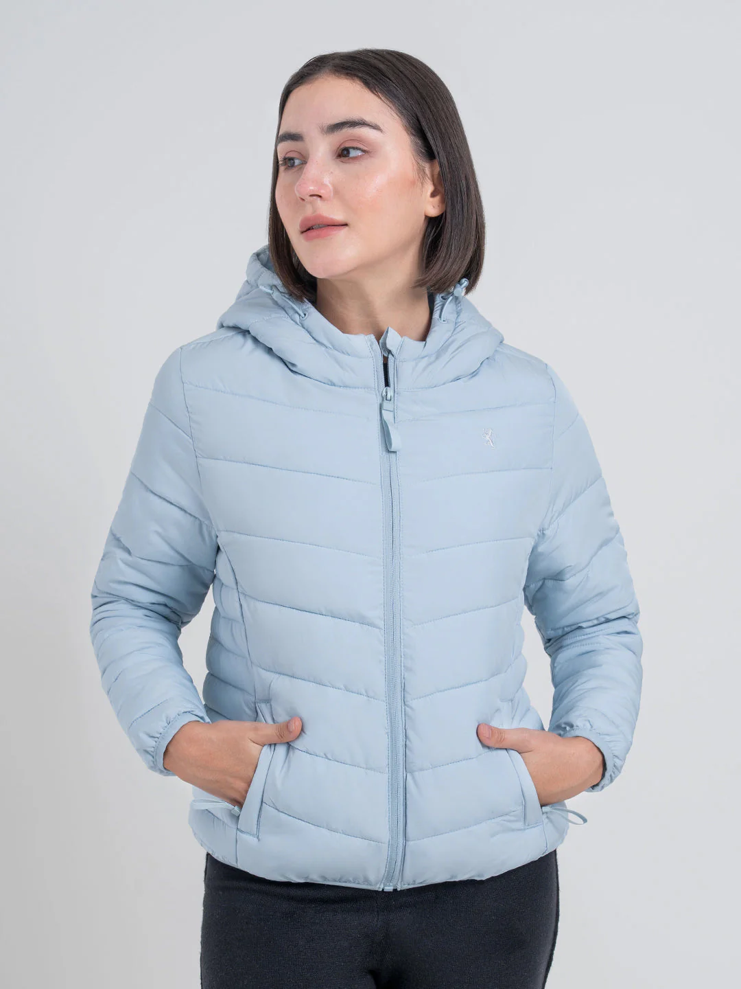 Blue Hooded Puffer Jacket for Women | Stylish Winter Warmth - Image 2