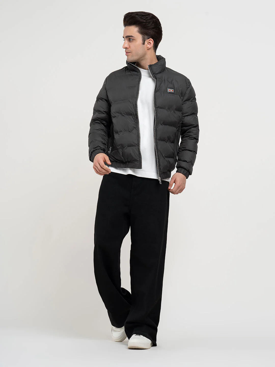 Charcoal Grey Padded Jacket For Men | Full-Sleeve Winter Protection