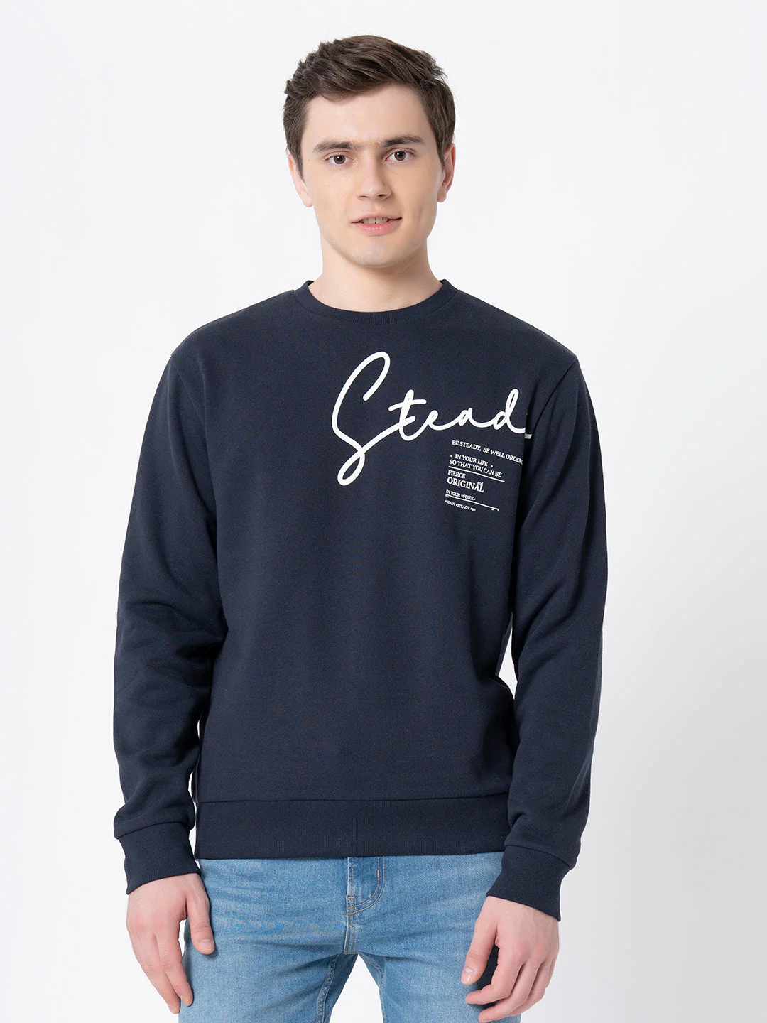 Comfy Navy Round Neck Sweatshirt For Men