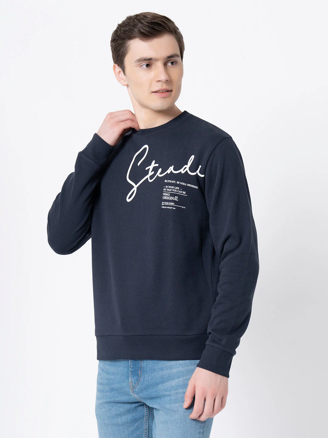 Comfy Navy Round Neck Sweatshirt For Men - Image 2