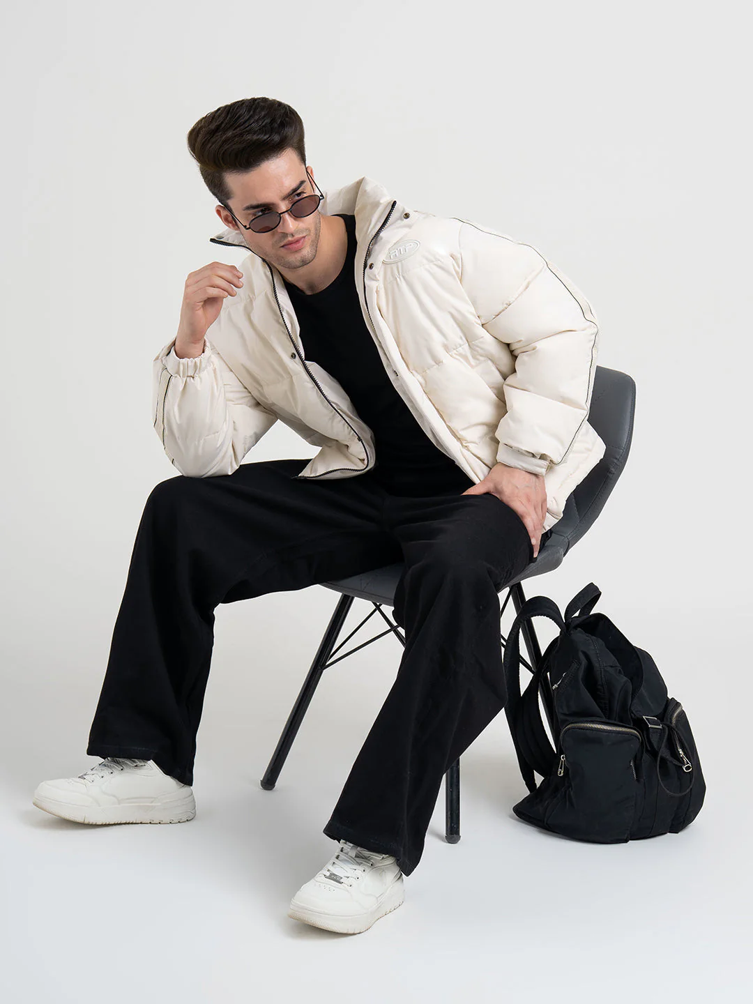 Cream Padded Jacket For Men | Full-Sleeve Light Weight Winter Protection