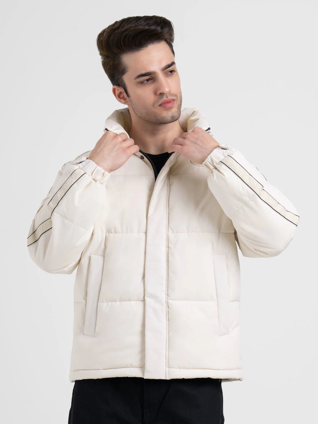 Cream Padded Jacket For Men | Full-Sleeve Light Weight Winter Protection - Image 2