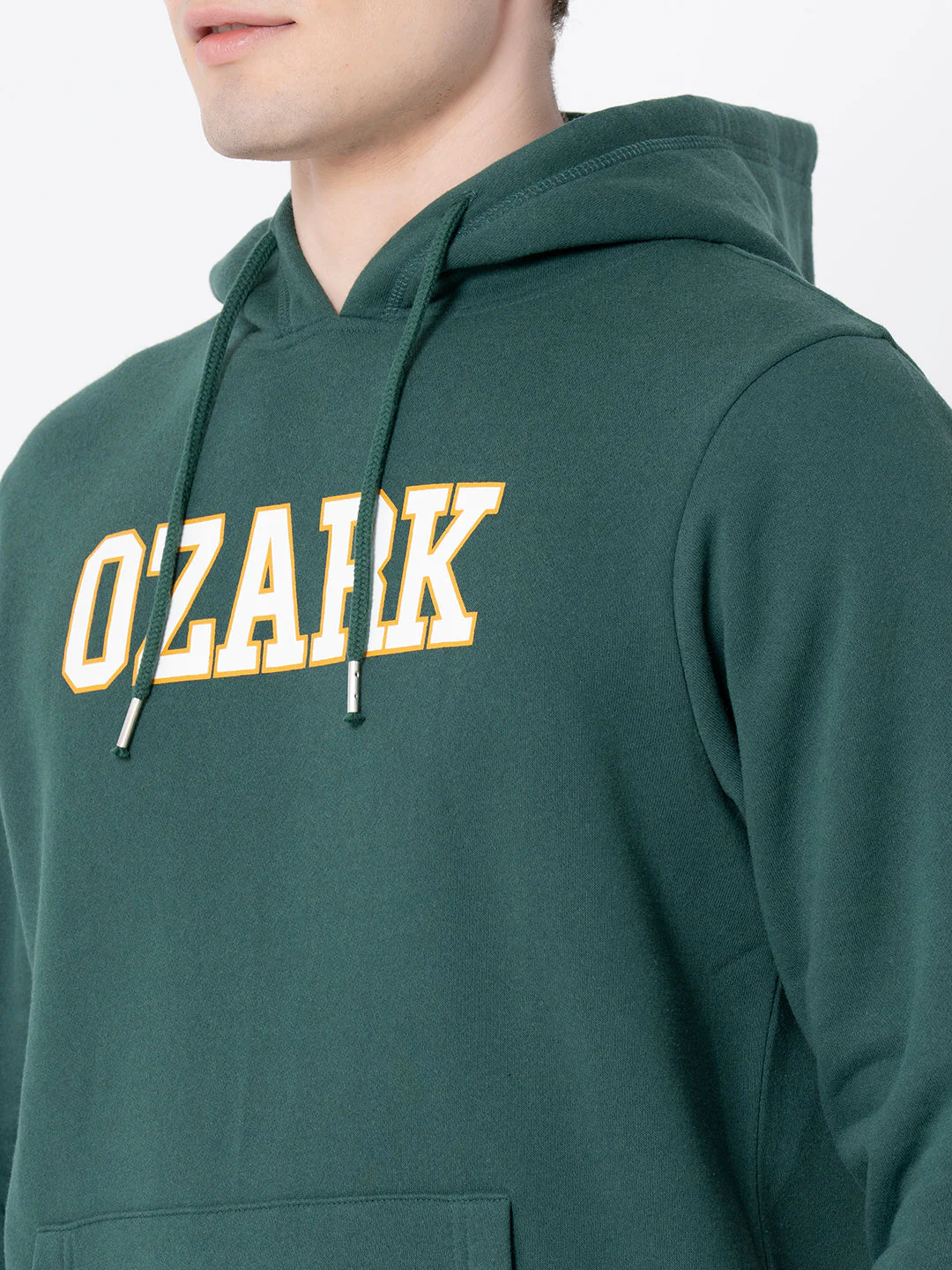 Dark Green Regular Fit Hooded Sweatshirt for Men - Image 4