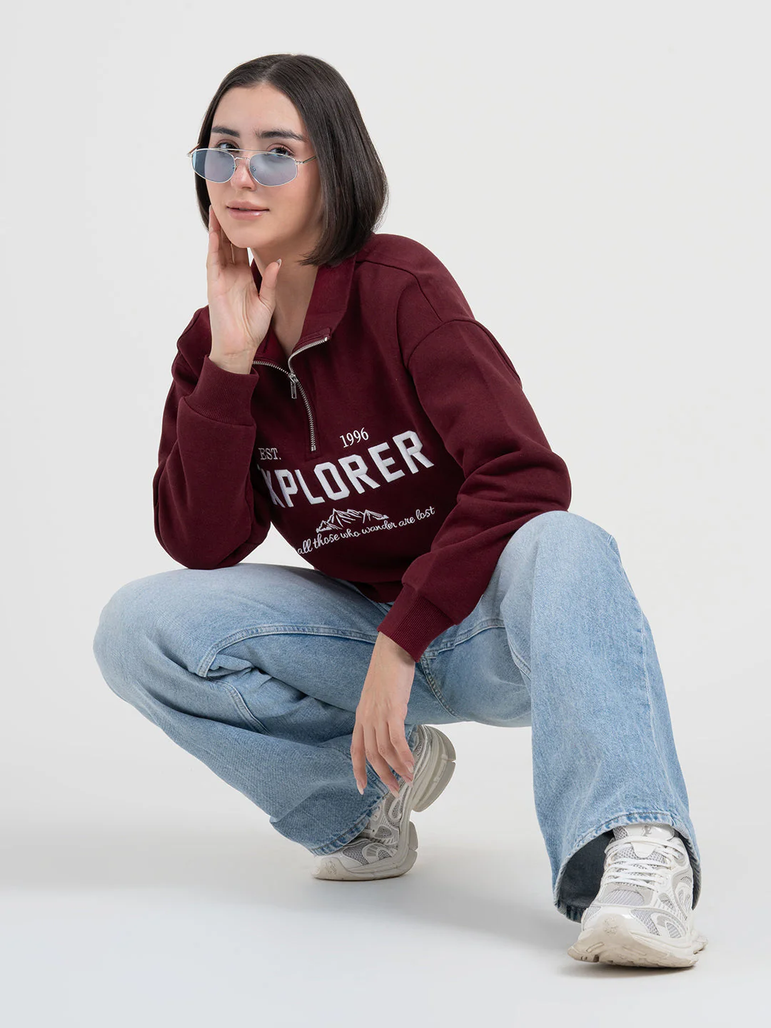Dark Maroon Half-Zip Sweatshirt for Women | Cozy Casual Comfort
