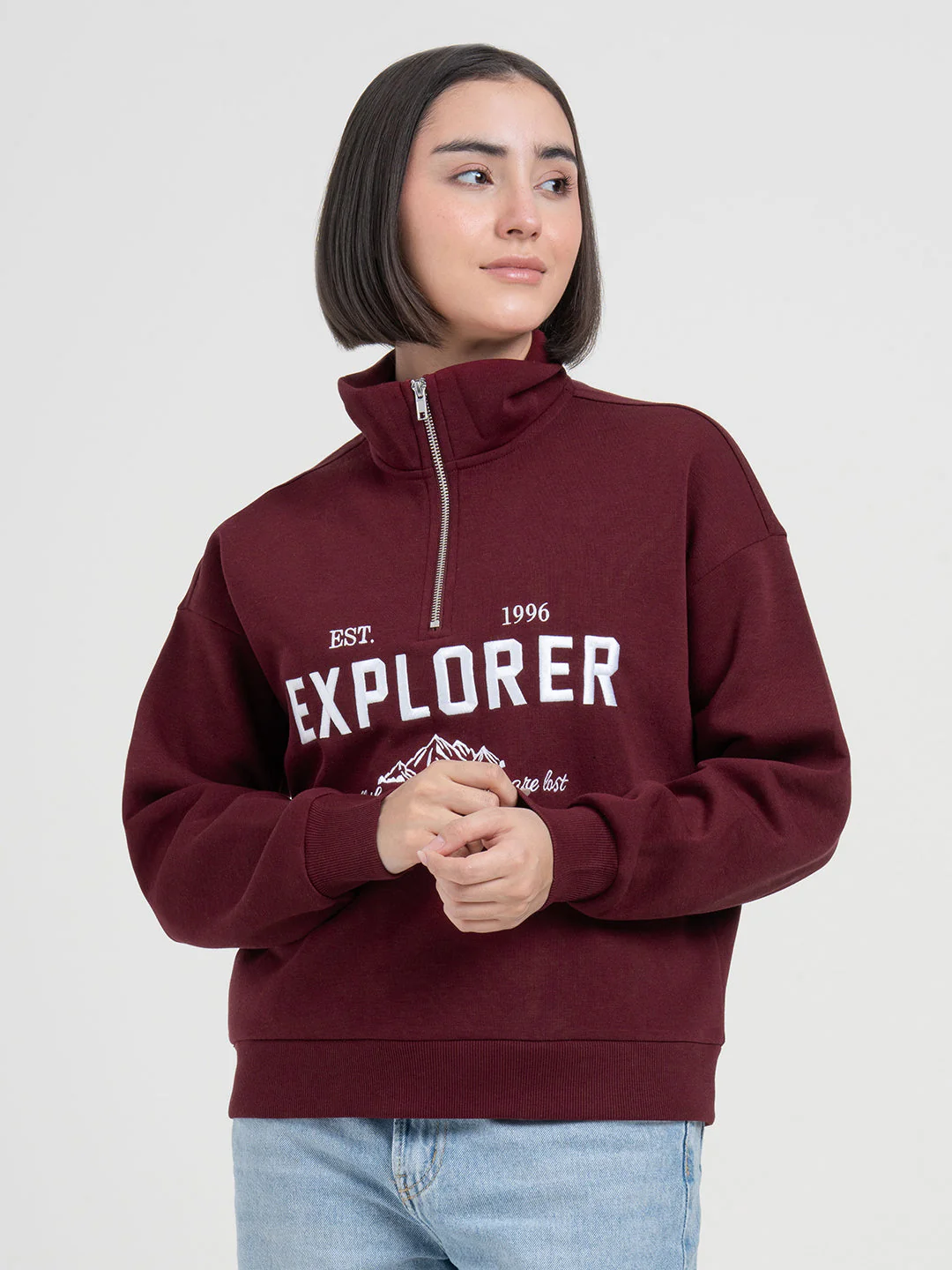Dark Maroon Half-Zip Sweatshirt for Women | Cozy Casual Comfort - Image 7