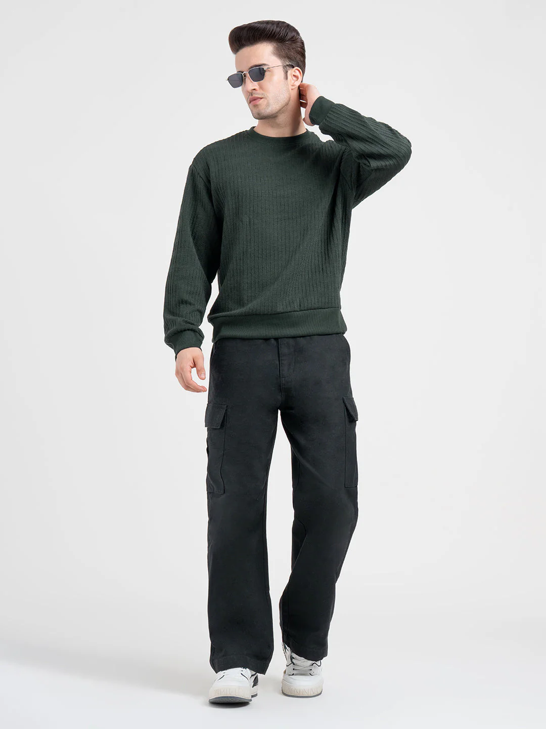 Green Winter Sweatshirt for Men | Textured Winter Streetwear