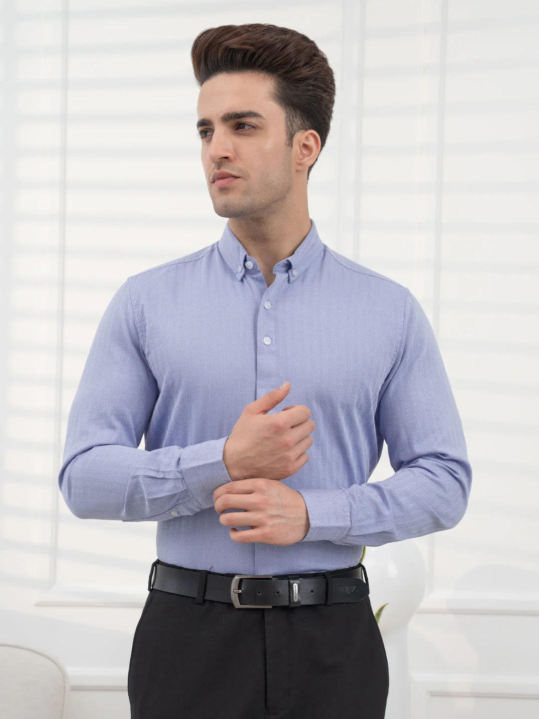 Indigo Blue Striped Shirt Men | Daily Formal Wear - Image 7