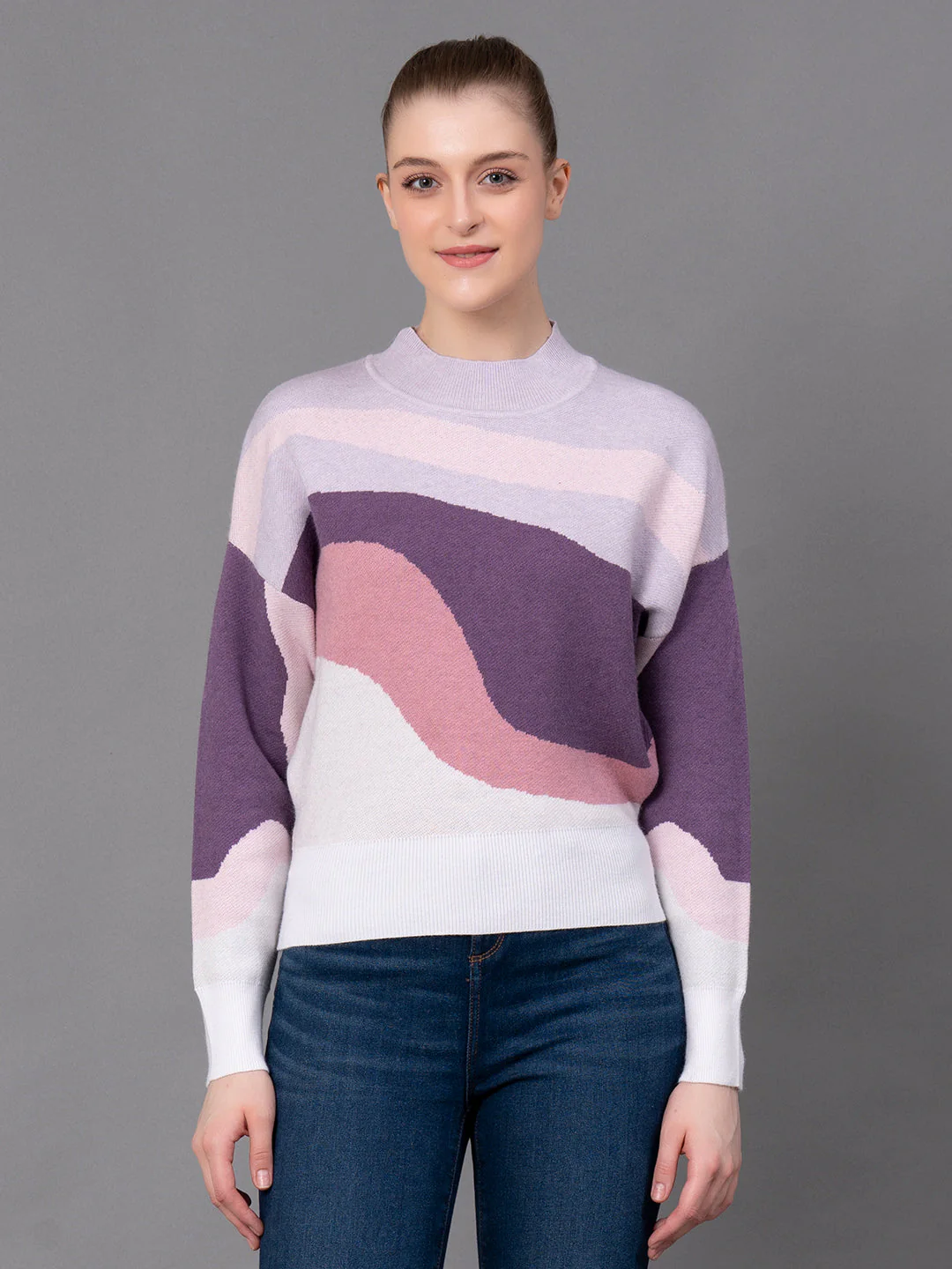 Lavender Poly Viscose Nylon Marble Print Women's Sweater