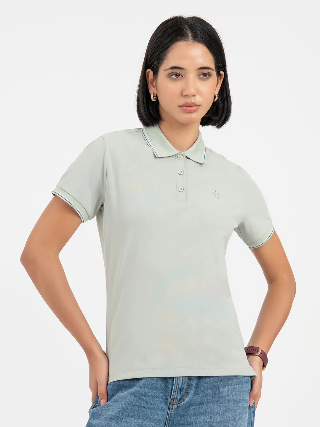 Light Green Polo T-Shirt for Women - Image 2