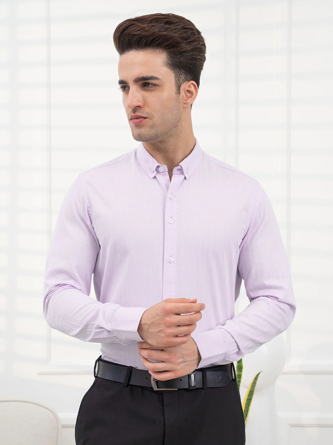 Light Purple Striped Shirt Men | Daily Formal Wear - Image 7