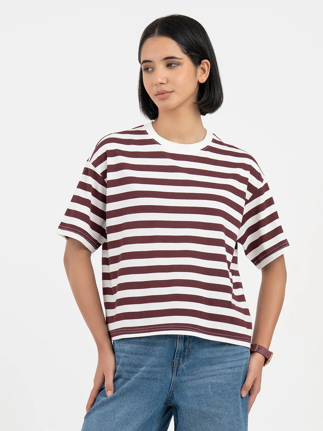 Maroon and White T-Shirt for Women