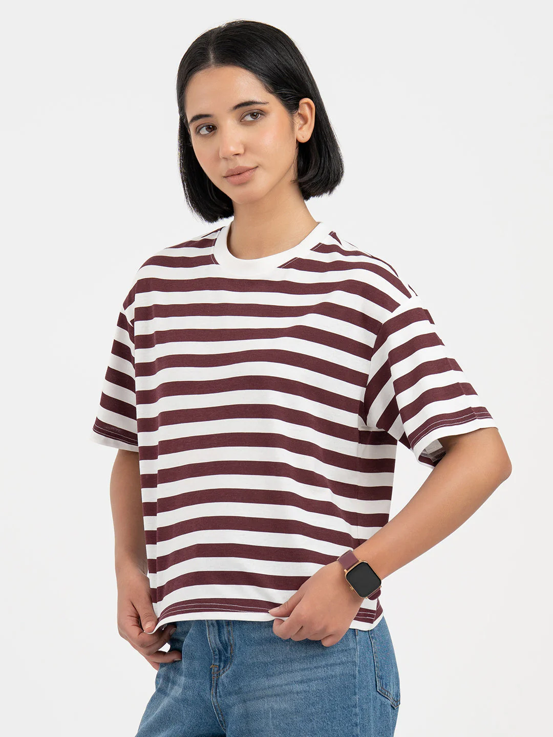 Maroon and White T-Shirt for Women - Image 2