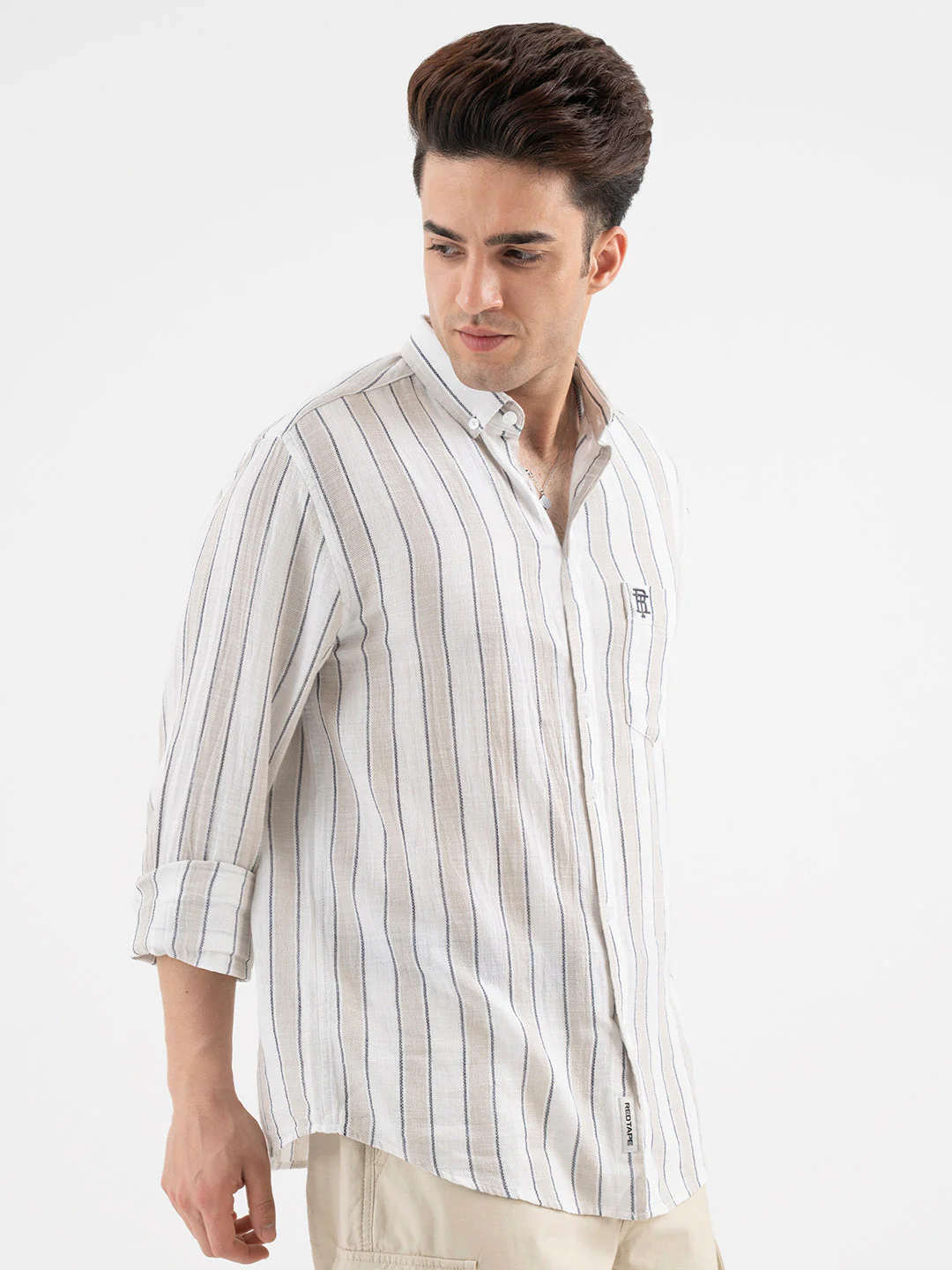 Red Tape Men’s Beige Striped Shirt - Image 6