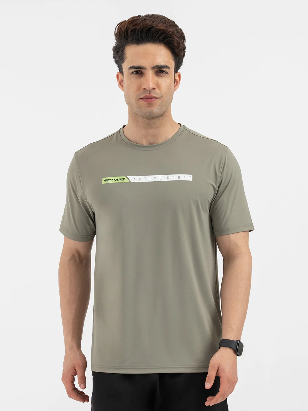 Red Tape Men’s Light Olive Graphic Activewear T-Shirt