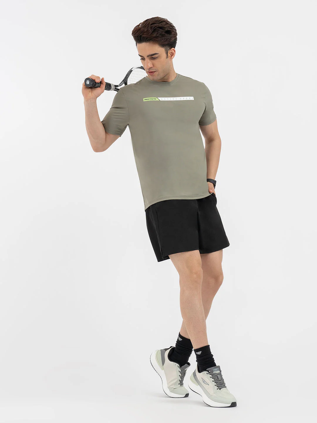 Red Tape Men’s Light Olive Graphic Activewear T-Shirt - Image 5
