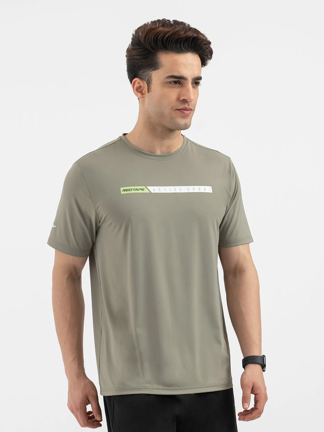 Red Tape Men’s Light Olive Graphic Activewear T-Shirt - Image 6