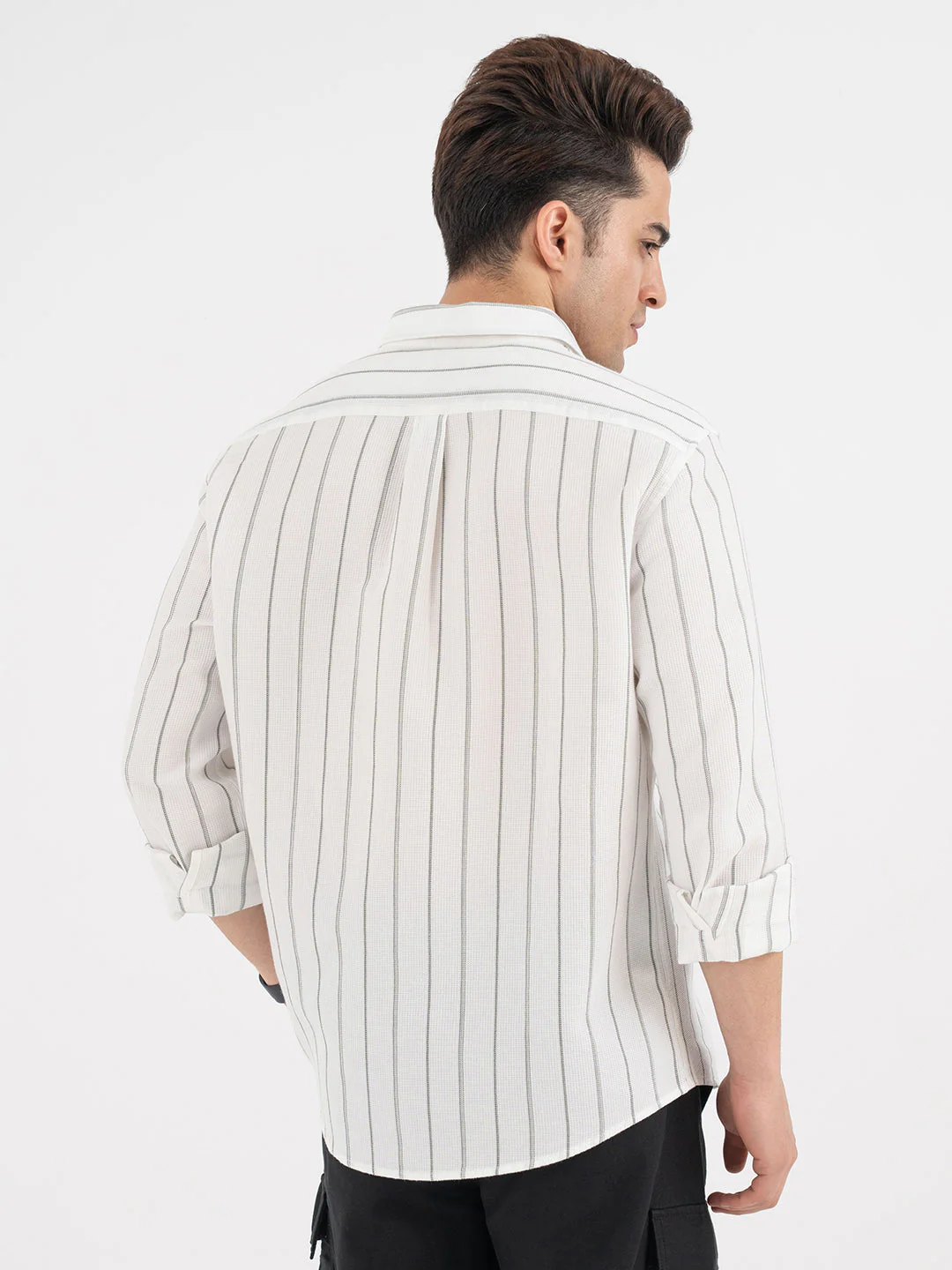Men’s Off-White Casual Stripe Shirt - Image 3