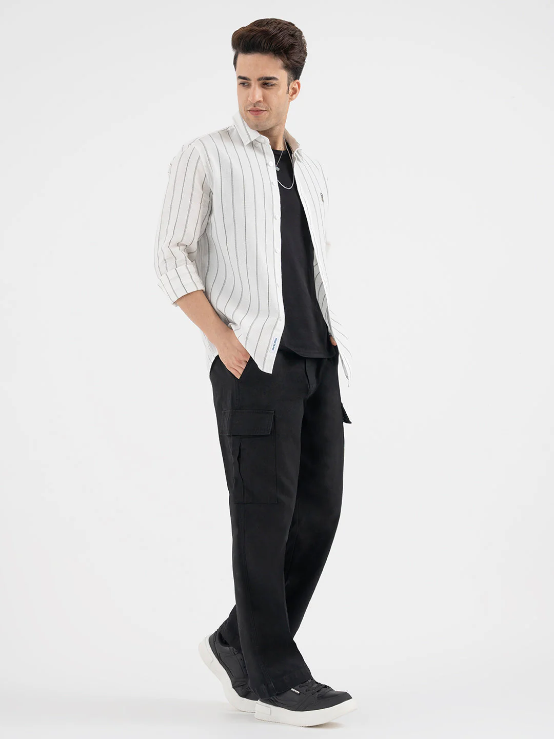 Men’s Off-White Casual Stripe Shirt - Image 5