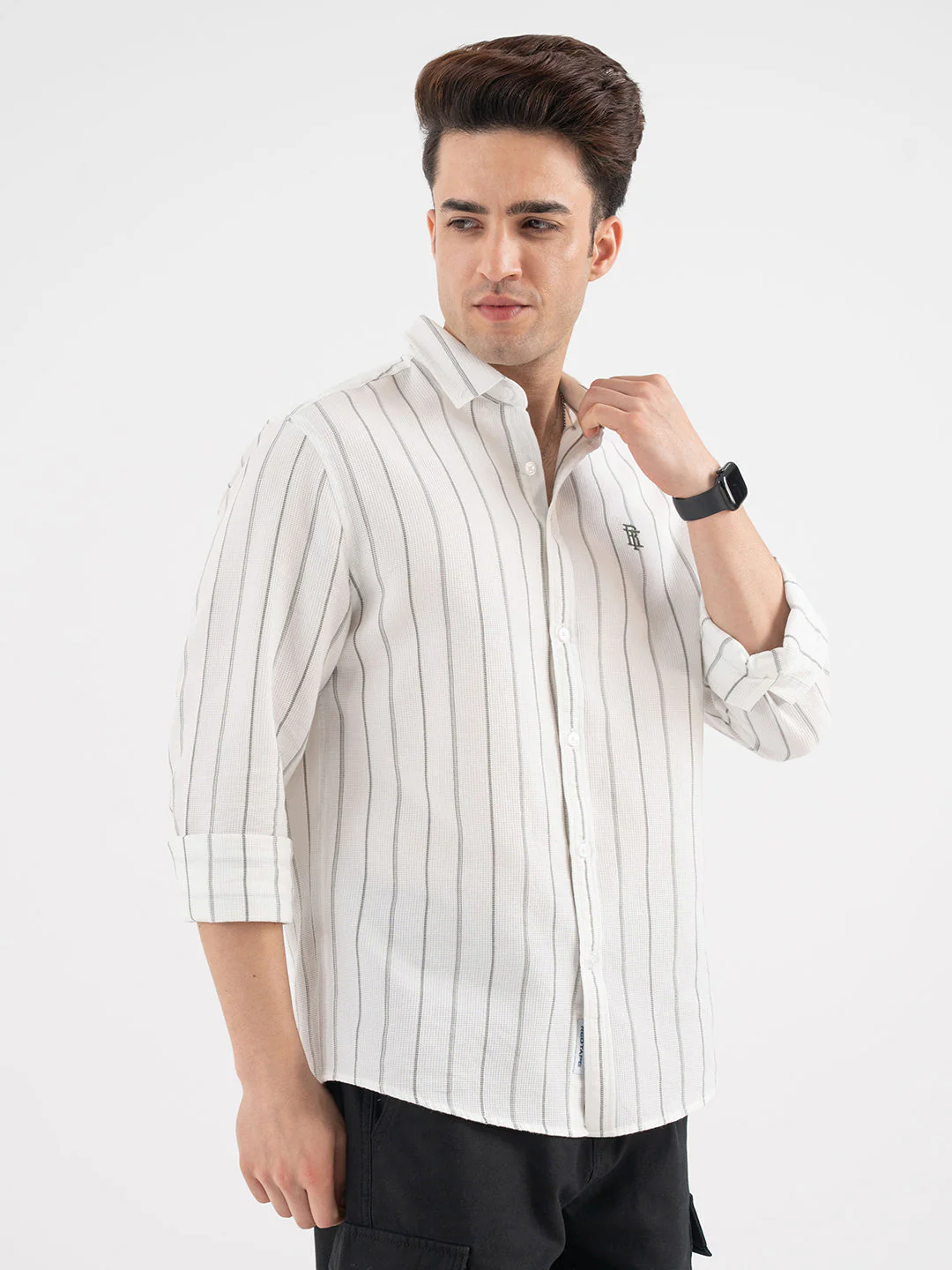 Men’s Off-White Casual Stripe Shirt - Image 6