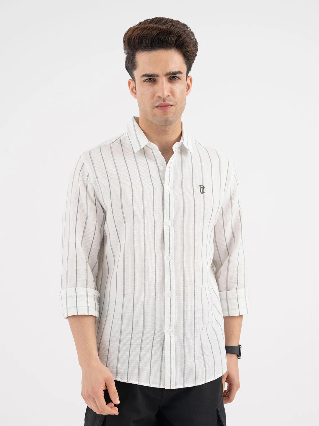 Men’s Off-White Casual Stripe Shirt - Image 7