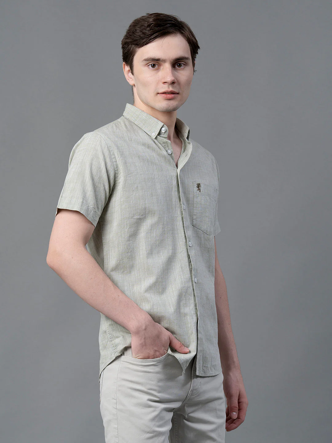 Men Olive Solid Shirts - Image 2