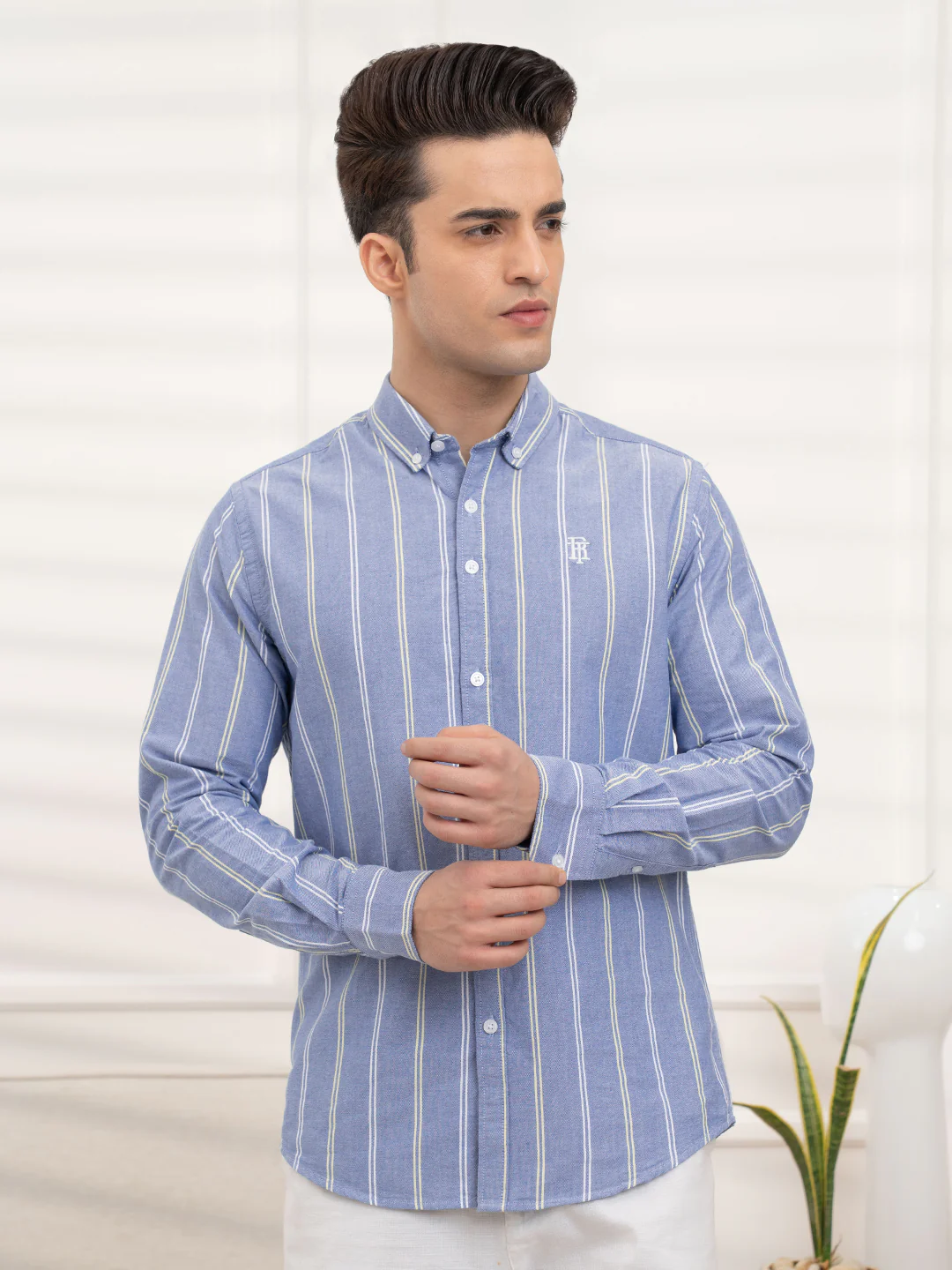 Men’s Blue Striped Oxford Shirt | Classic Cotton Sophistication - Image 3