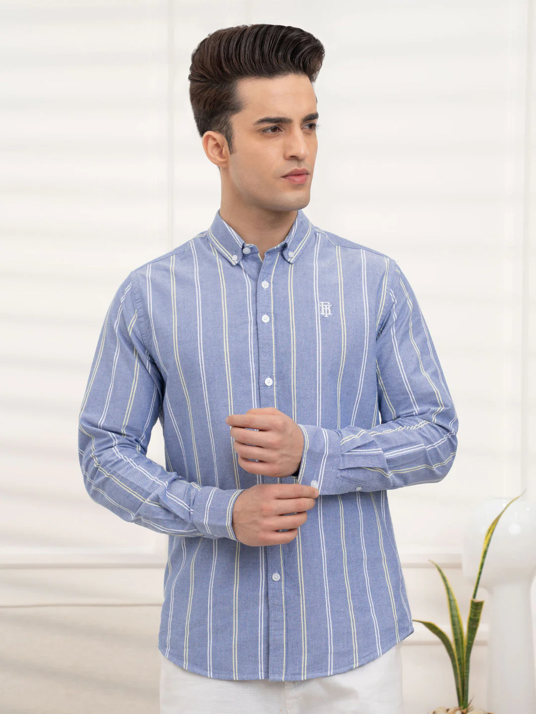 Men’s Blue Striped Oxford Shirt | Classic Cotton Sophistication - Image 7