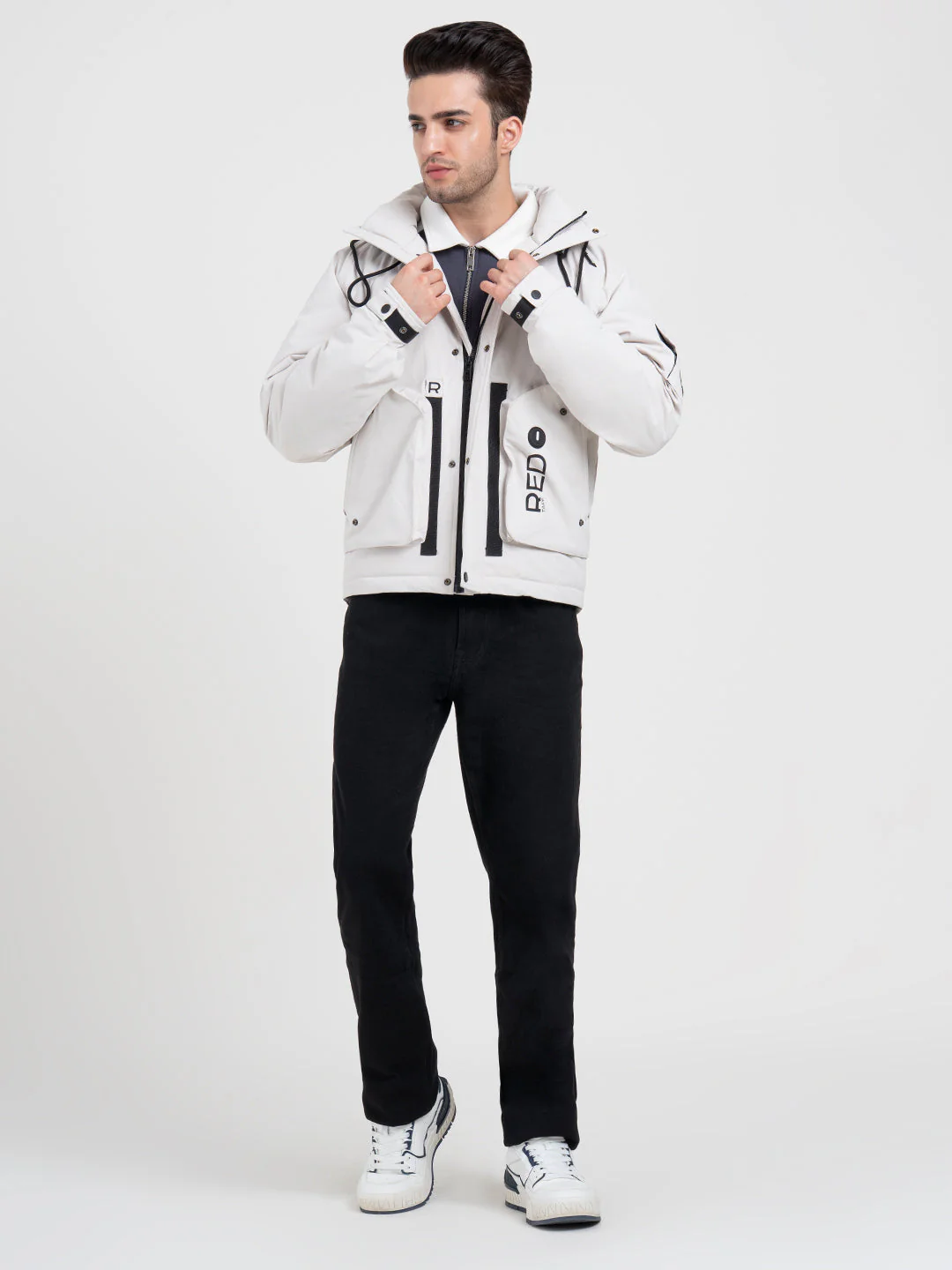 Men's Hooded Winter Off-White Jacket | White Utility Comfort