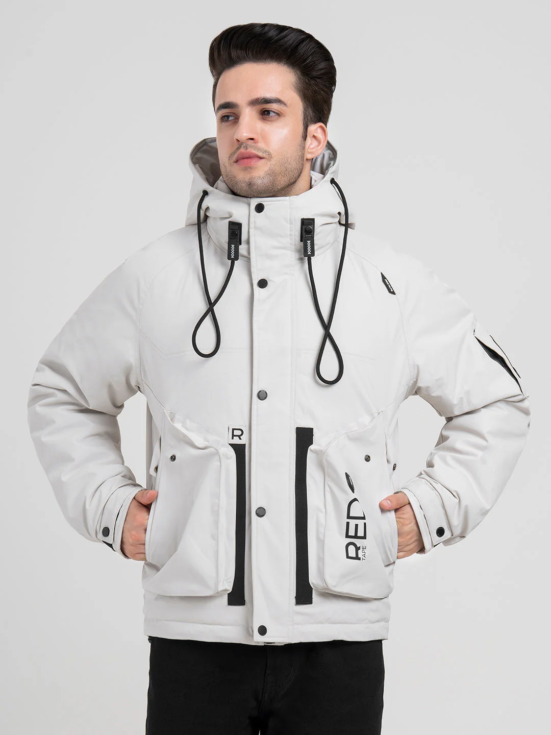 Men's Hooded Winter Off-White Jacket | White Utility Comfort - Image 2