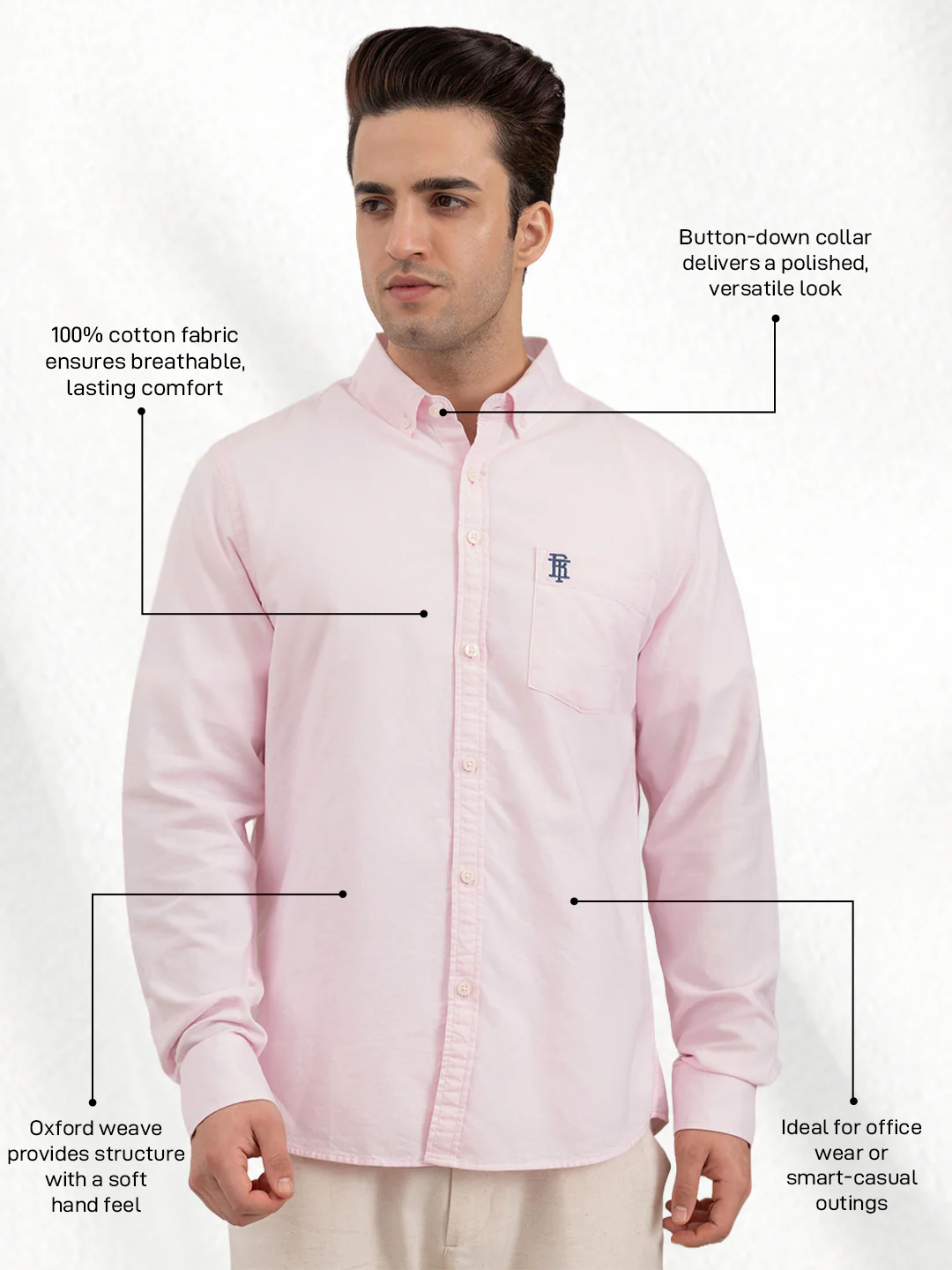 Men’s Pink Oxford Shirt | Refined Cotton Comfort - Image 2