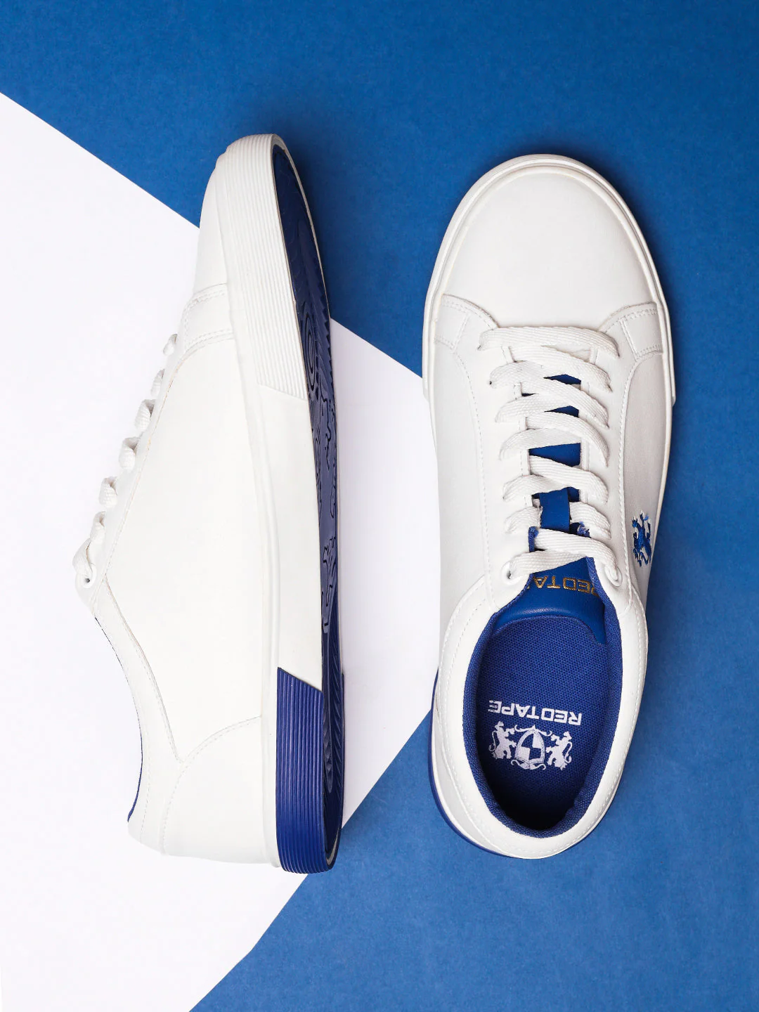 Men White And Indigo Blue Sneakers