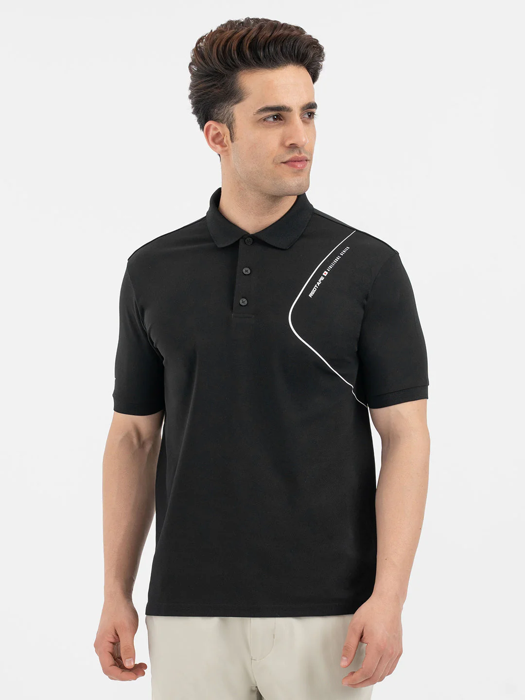 Red Tape Men’s Black Athleisure Polo T-Shirt